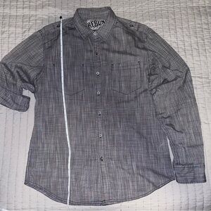 Medium Heather Gray Rerun Long Sleeve Casual Button Down Shirt